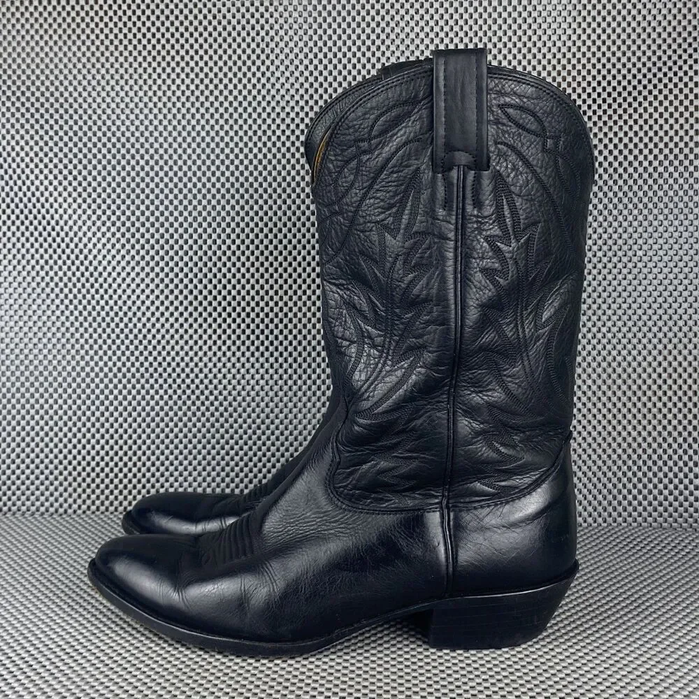 Nocona Cowboy Boots Mens 9 2E Black Leather Western Embroidered Made in USA